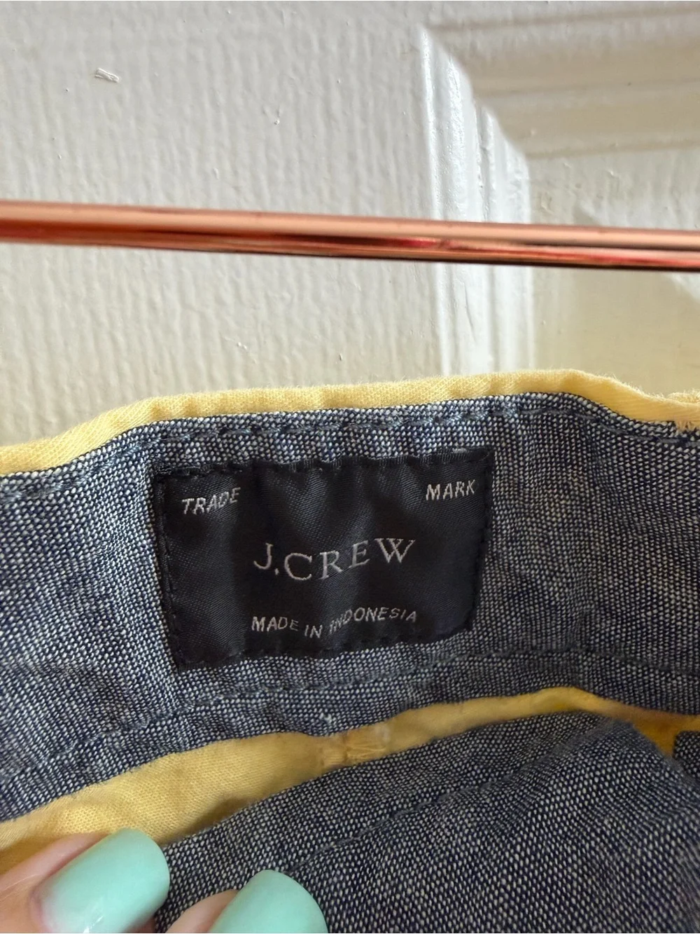 J. Crew Yellow-Lined Chambray Shorts Waistband 33